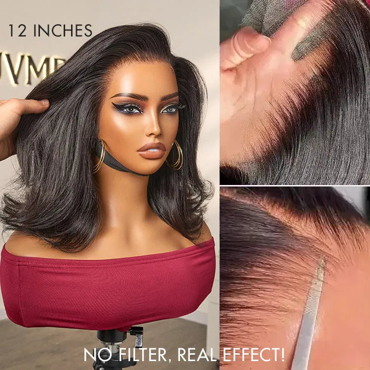 Retro 90s Flip Ends Bob Cut Wig Glueless 13x4 Frontal Lace Human Hair Wig