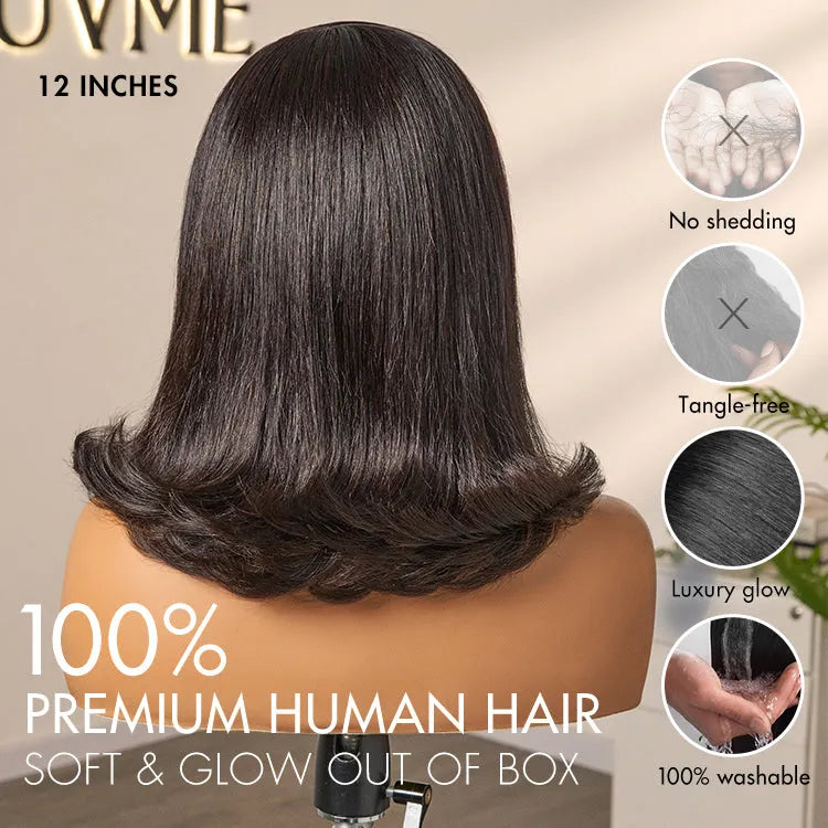 Retro 90s Flip Ends Bob Cut Wig Glueless 13x4 Frontal Lace Human Hair Wig