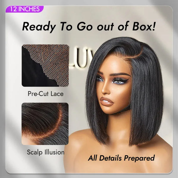 Put On & Go Blunt Cut Straight Bob Minimalist HD Lace Glueless C Part Wig  - US Only
