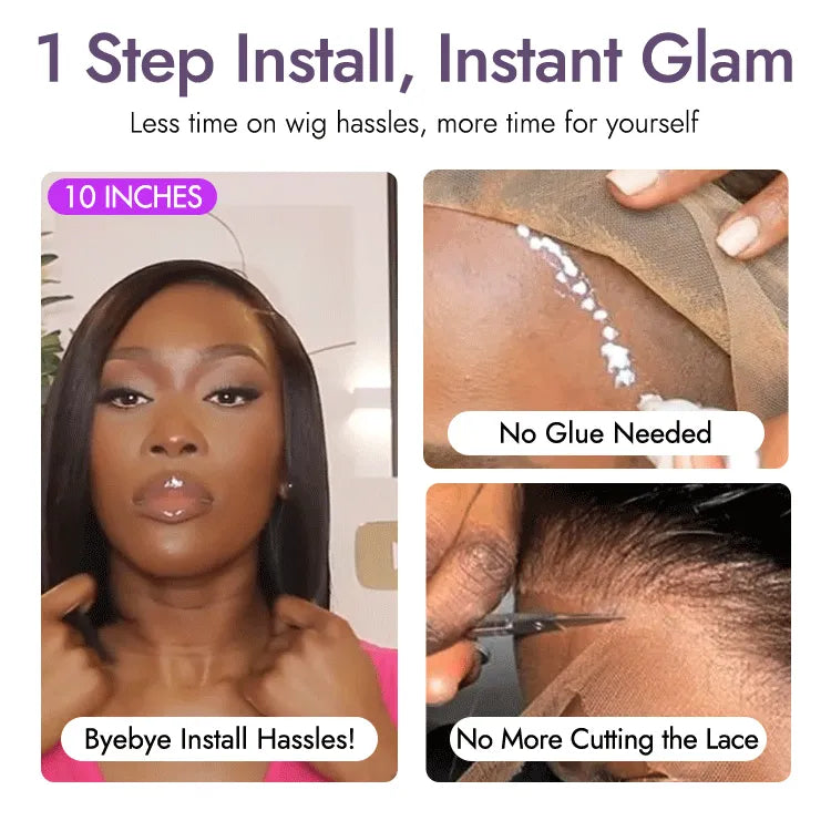 Put On & Go Blunt Cut Straight Bob Minimalist HD Lace Glueless C Part Wig  - US Only