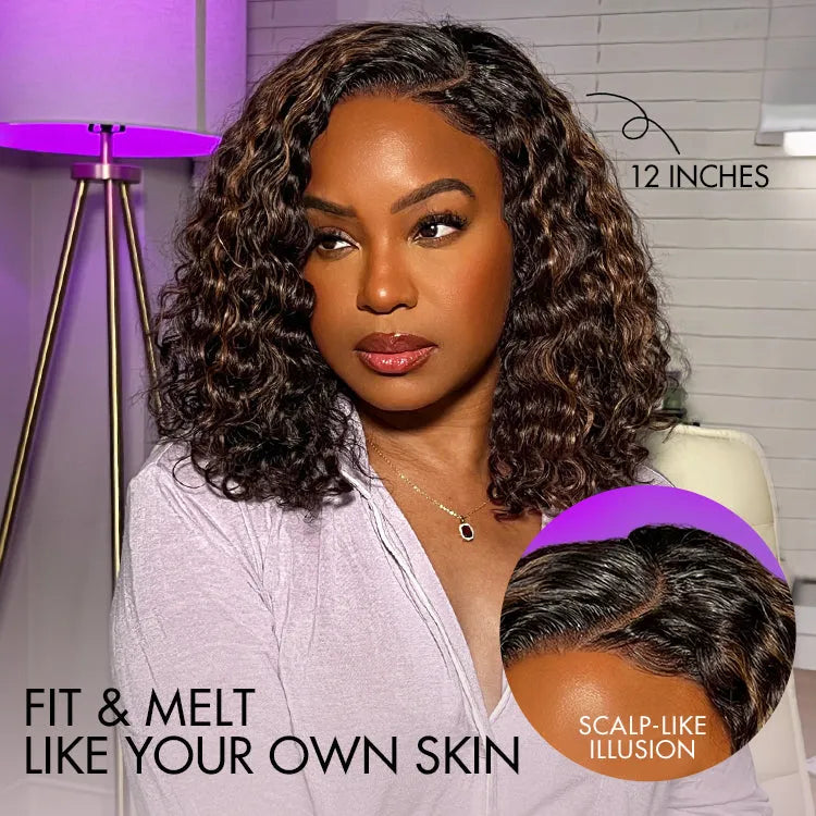 Blonde Highlight Short Curly Glueless Minimalist HD Lace Human Hair Wig
