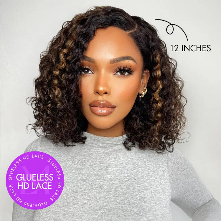 Blonde Highlight Short Curly Glueless Minimalist HD Lace Human Hair Wig Secondary image