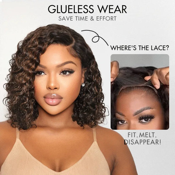 Blonde Highlight Short Curly Glueless Minimalist HD Lace Human Hair Wig