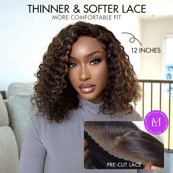Blonde Highlight Short Curly Glueless Minimalist HD Lace Human Hair Wig