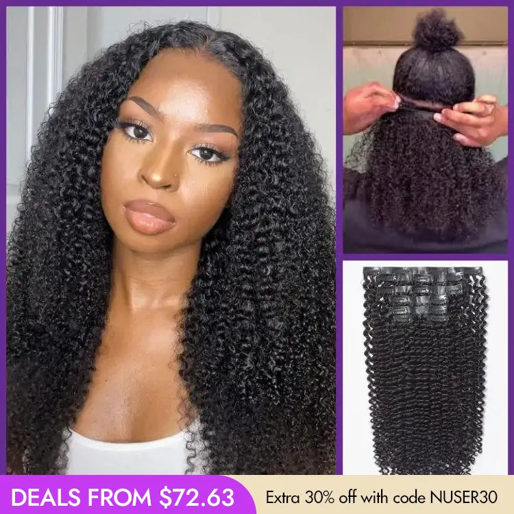 New Customers Only | Kinky Curly Seamless Clip in Extensions Human Hair with Free Gift Main image
