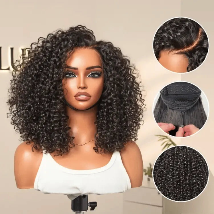 180% Density Face-Framing Trendy Curly Wig Glueless Ear-to-ear Wide T Lace Front Wig Human Hair Pre-Cut Lace Secondary image