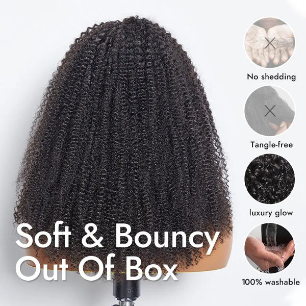 Natural Black Jerry Curly No Lace Glueless Free Part Long Headband Wig 100% Human Hair (Get Free Trendy Headbands)