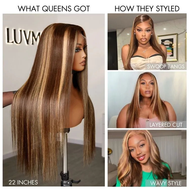 Luvme Hair 180% Density Honey Blonde Highlight Silky Straight Glueless 5x5 Closure HD Lace Long Wig Secondary image