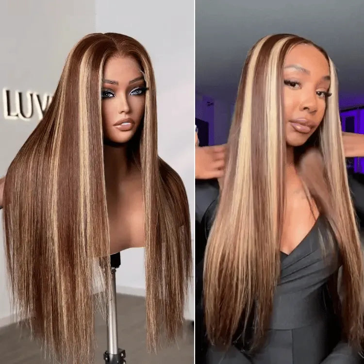 Luvme Hair 180% Density Honey Blonde Highlight Silky Straight Glueless 5x5 Closure HD Lace Long Wig Main image