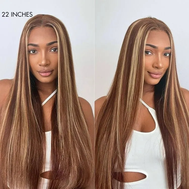 Luvme Hair 180% Density Honey Blonde Highlight Silky Straight Glueless 5x5 Closure HD Lace Long Wig
