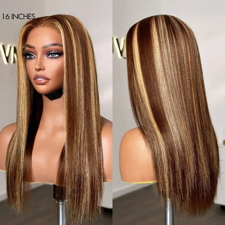 Luvme Hair 180% Density Honey Blonde Highlight Silky Straight Glueless 5x5 Closure HD Lace Long Wig