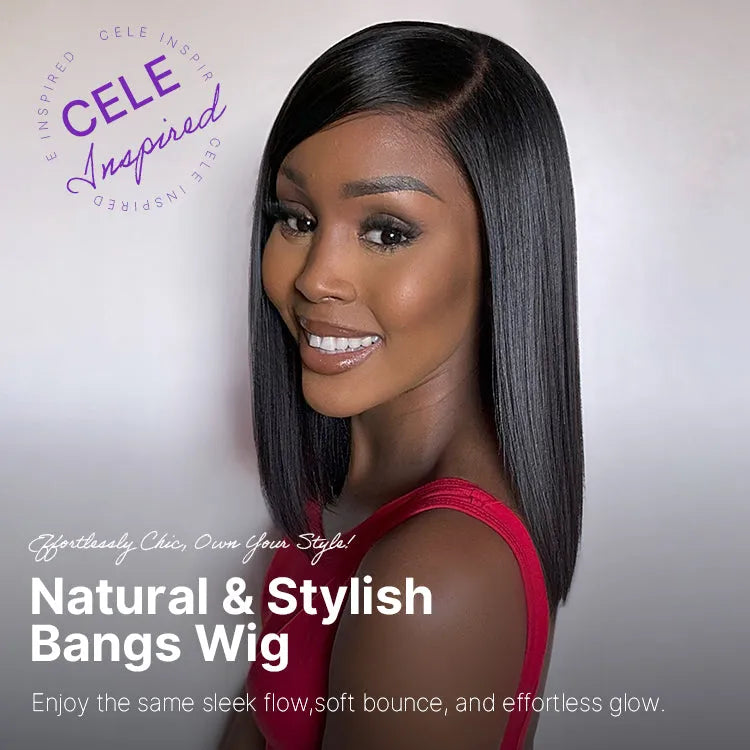 Swoop Bangs Breathable Cap Deep Left C Part Silky Straight Glueless 5x5 Closure Lace Bob Wig Secondary image