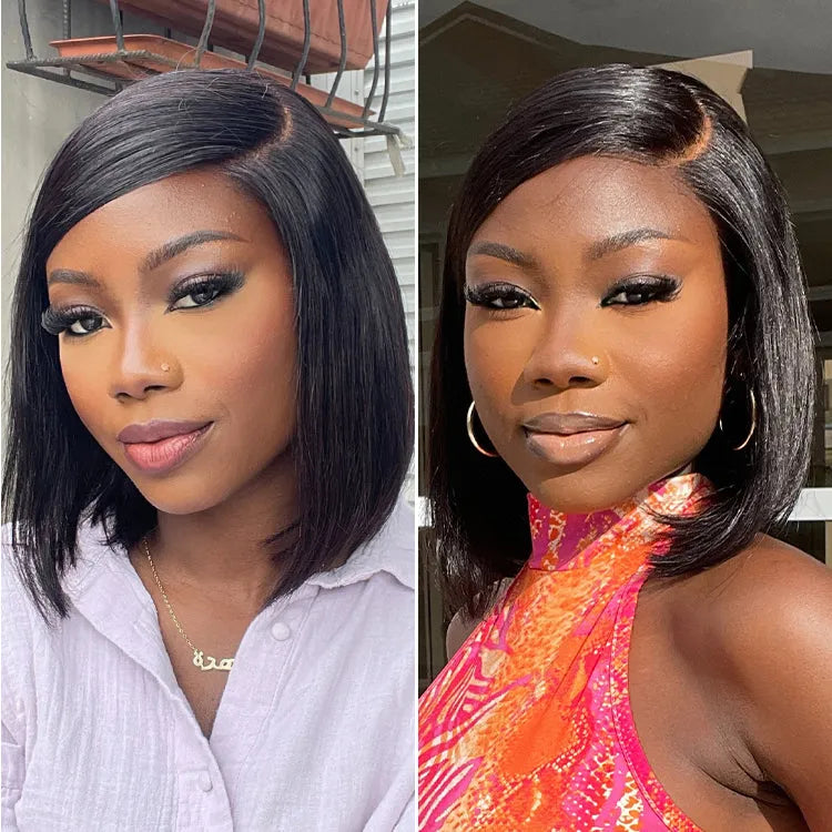 Swoop Bangs Breathable Cap Deep Left C Part Silky Straight Glueless 5x5 Closure Lace Bob Wig