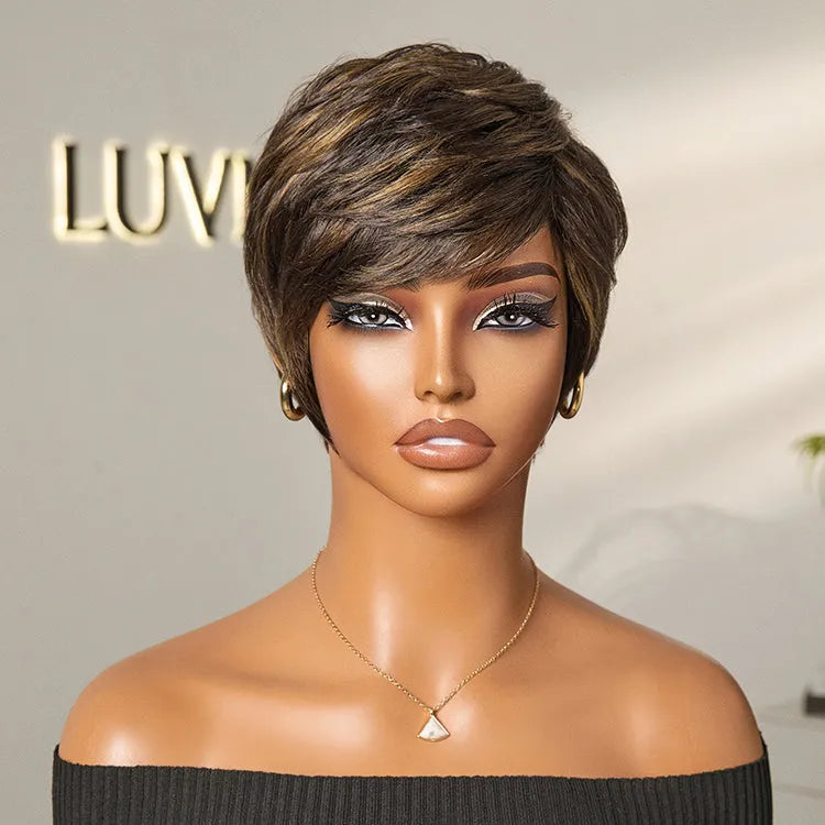 Mature Boss Glueless Throw On & Go Short Pixie Cut Wig with Bangs Breathable Cap - US Only