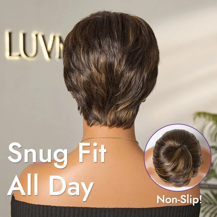 Mature Boss Glueless Throw On & Go Short Pixie Cut Wig with Bangs Breathable Cap - US Only
