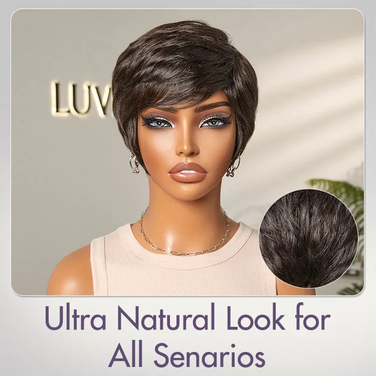 Mature Boss Glueless Throw On & Go Short Pixie Cut Wig with Bangs Breathable Cap - US Only