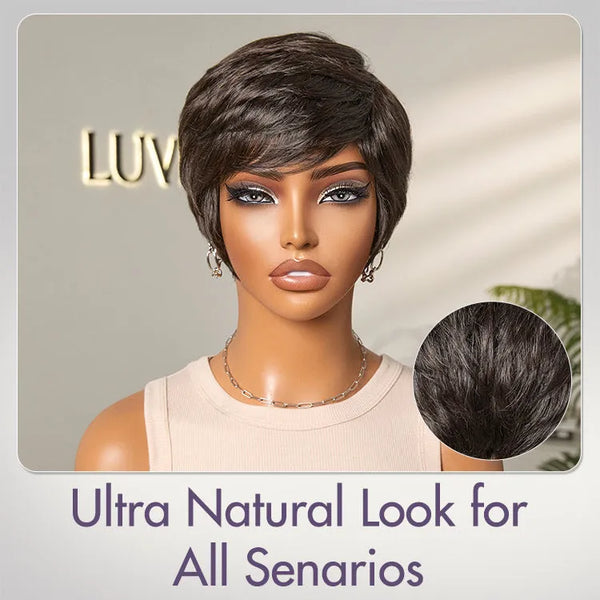 Mature Boss Glueless Throw On & Go Short Pixie Cut Wig with Bangs Breathable Cap - US Only