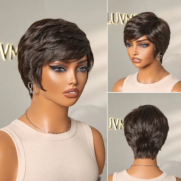 Mature Boss Glueless Throw On & Go Short Pixie Cut Wig with Bangs Breathable Cap - US Only