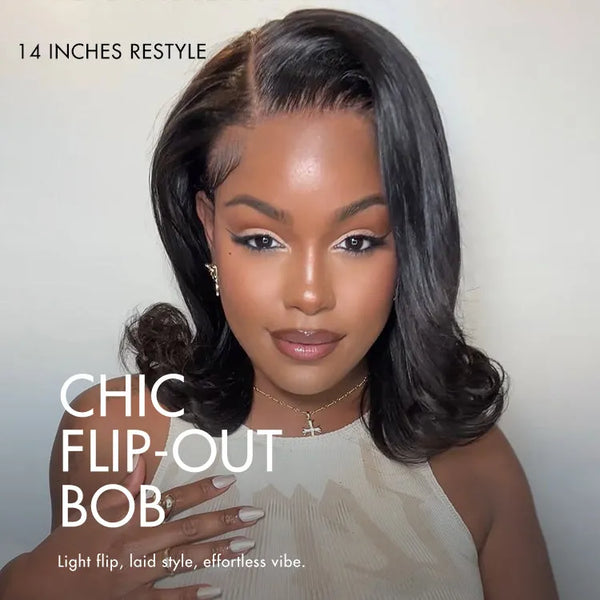 Retro 90s Flip Ends Bob Cut Wig Glueless 13x4 Frontal Lace Human Hair Wig