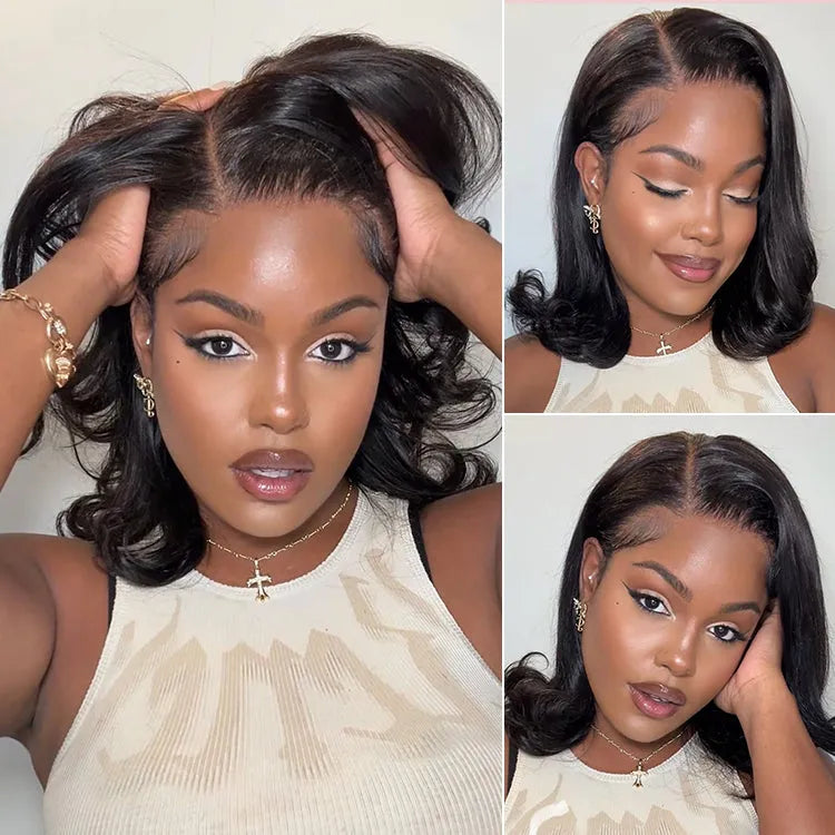 Retro 90s Flip Ends Bob Cut Wig Glueless 13x4 Frontal Lace Human Hair Wig