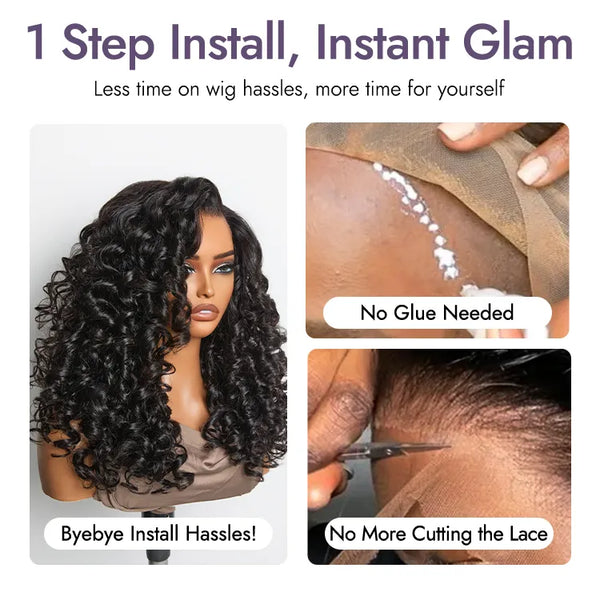 180% Density Bouncy Curls Glueless 5x5 Closure Pre-Cut Lace Layered Curly Wig Breathable Cap