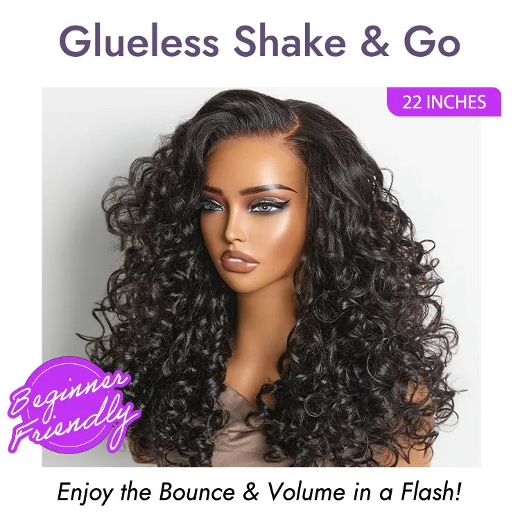180% Density Bouncy Curls Glueless 5x5 Closure Pre-Cut Lace Layered Curly Wig Breathable Cap