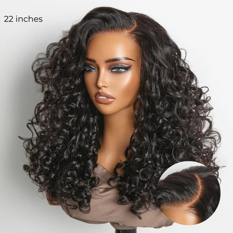 180% Density Bouncy Curls Glueless 5x5 Closure Pre-Cut Lace Layered Curly Wig Breathable Cap