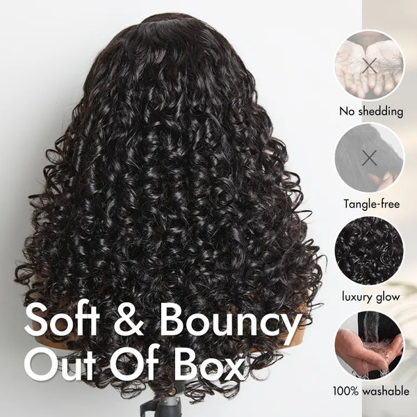 180% Density Bouncy Curls Glueless 5x5 Closure Pre-Cut Lace Layered Curly Wig Breathable Cap