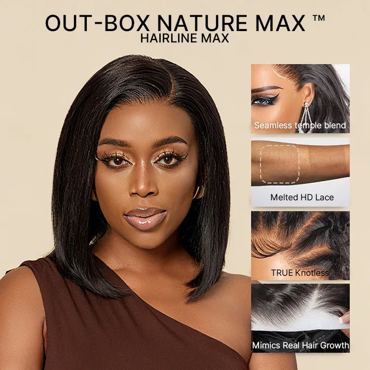 NatureMAX™ Silky Blunt Cut Bob Glueless Ear-to-ear 13x4 HD Lace Front Wig Pre-Cut Lace Flexi-Fit Drawstring Cap