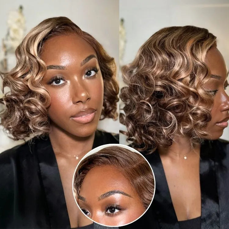 Ash Blonde Highlight Loose Wave Glueless Minimalist HD Lace Short Wavy Wig Pre-Cut Lace Main image