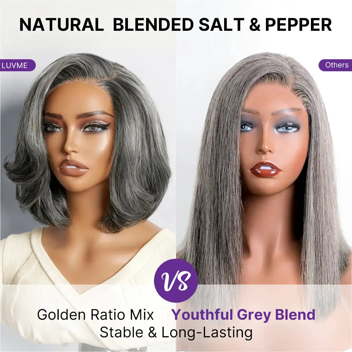 Salt & Pepper 100% Human Hair Layered Bob Wig Glueless Minimalist Lace Grey Wig Pre-Cut Lace