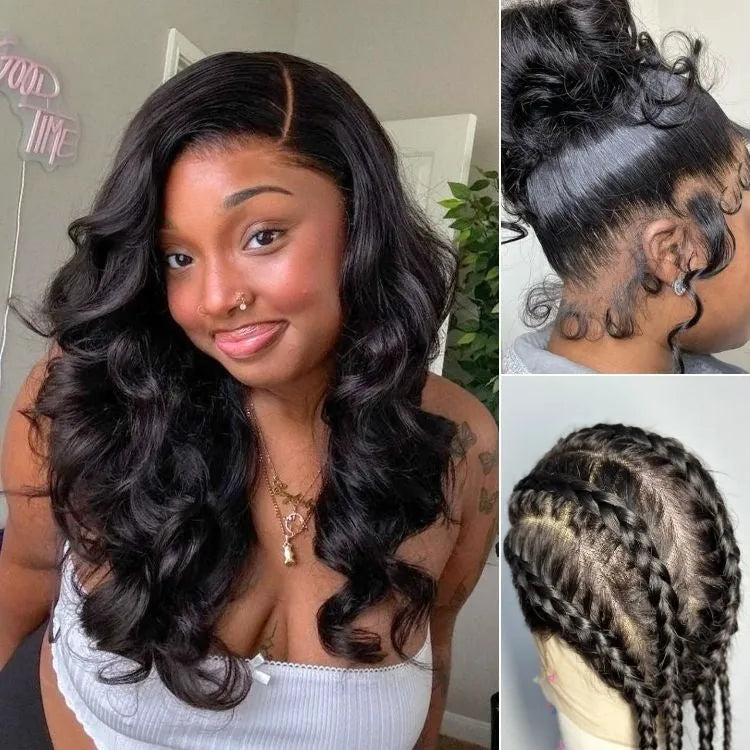 Luvme Hair Full Lace Classy Natural Black Body Wave Free Parting Half Up Half Down Wig Invisi Drawstring Cap Pre-cut Lace Main image