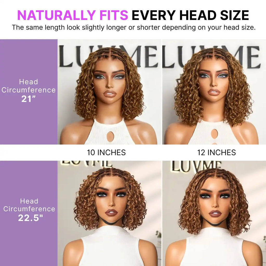 Readitress™ Ombre Brown Highlight Boho Braids Deep Curly Glueless 5x5 Closure Lace with Braided Top Human Hair Wig Pre-Cut Lace
