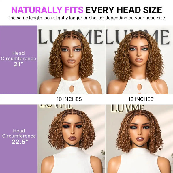 Readitress™ Ombre Brown Highlight Boho Braids Deep Curly Glueless 5x5 Closure Lace with Braided Top Human Hair Wig Pre-Cut Lace