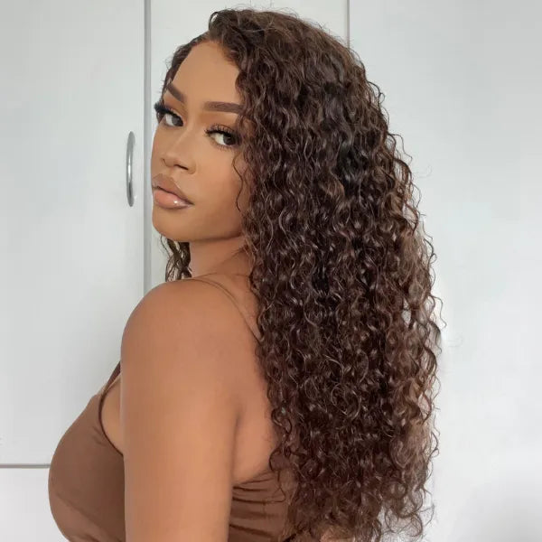 Brown Water Wave 5x5 Closure Lace Glueless Mid Part Long Wig 100% Human Hair  - US Only Main image