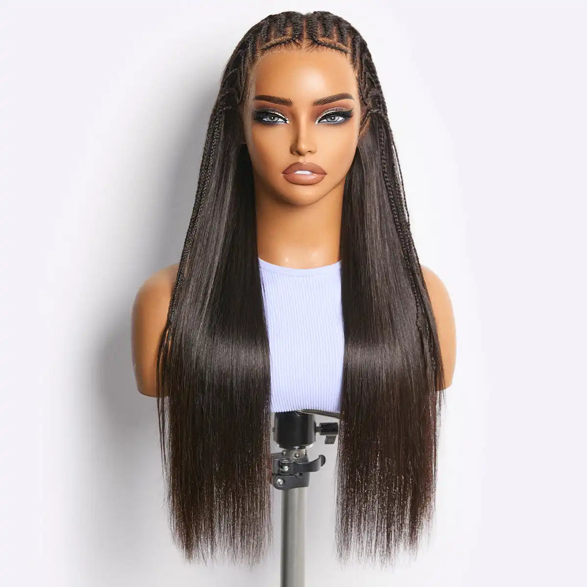 Readitress™ 180% Density Pre-Braided Silky Straight Human Hair Glueless Ear-to-Ear 13x4 Frontal Lace Wig Pre-Cut Lace Main image
