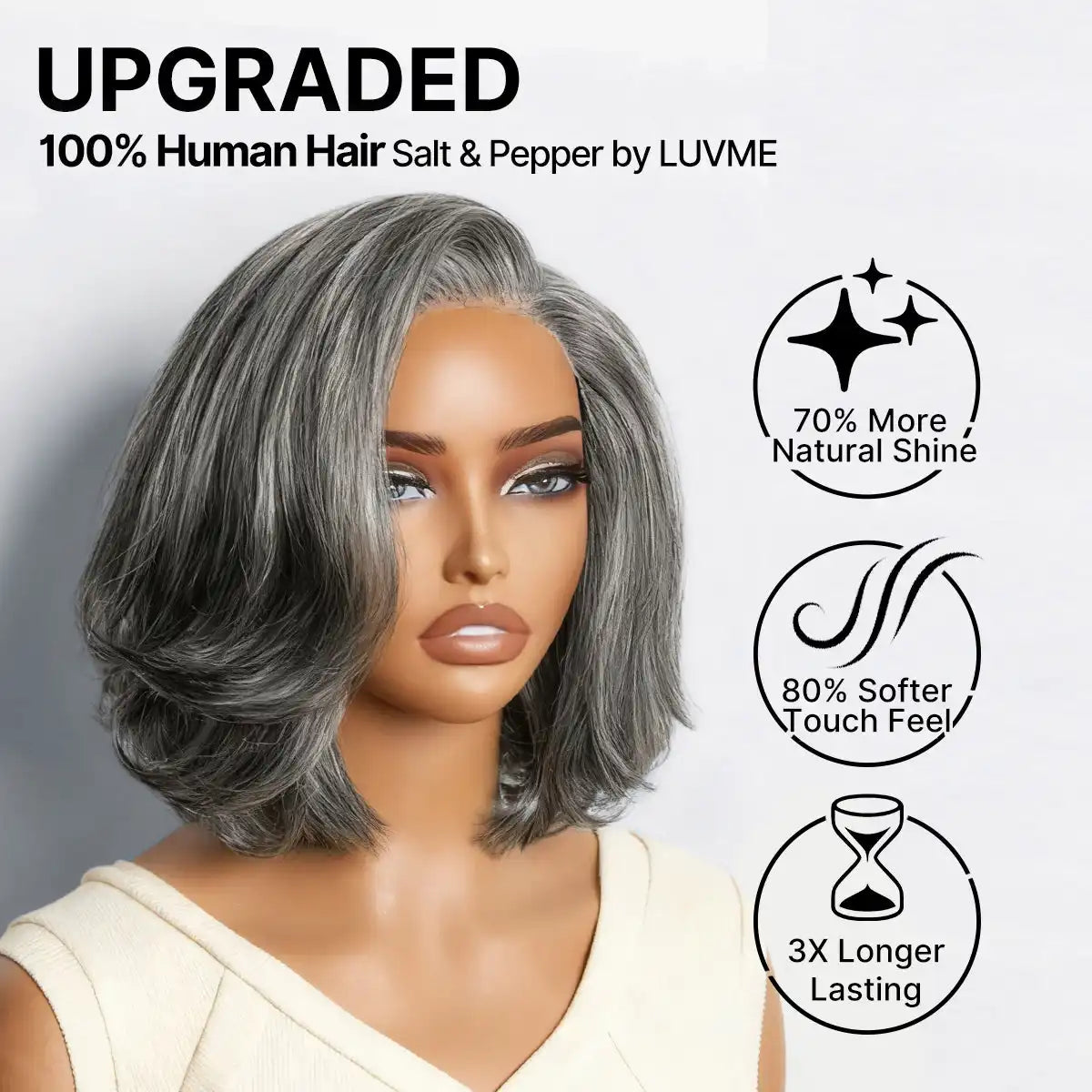 Salt & Pepper 100% Human Hair Layered Bob Wig Glueless Minimalist Lace Grey Wig Pre-Cut Lace Secondary image
