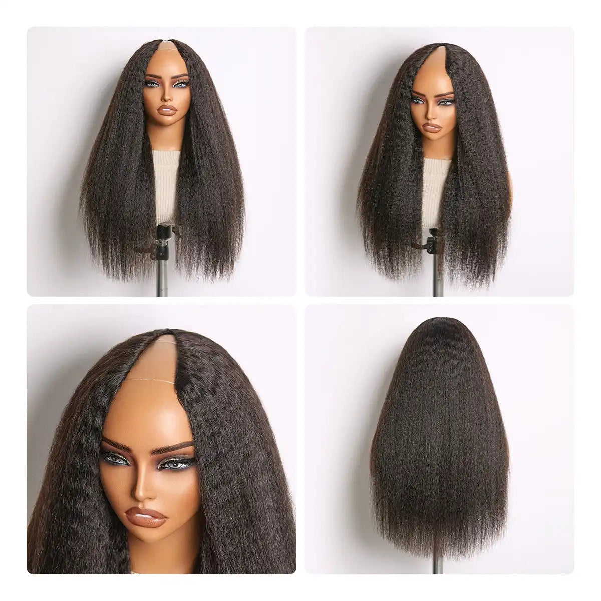 True Scalp Kinky Straight V Part Glueless Human Hair Wig Flexi-Fit Drawstring Secondary image