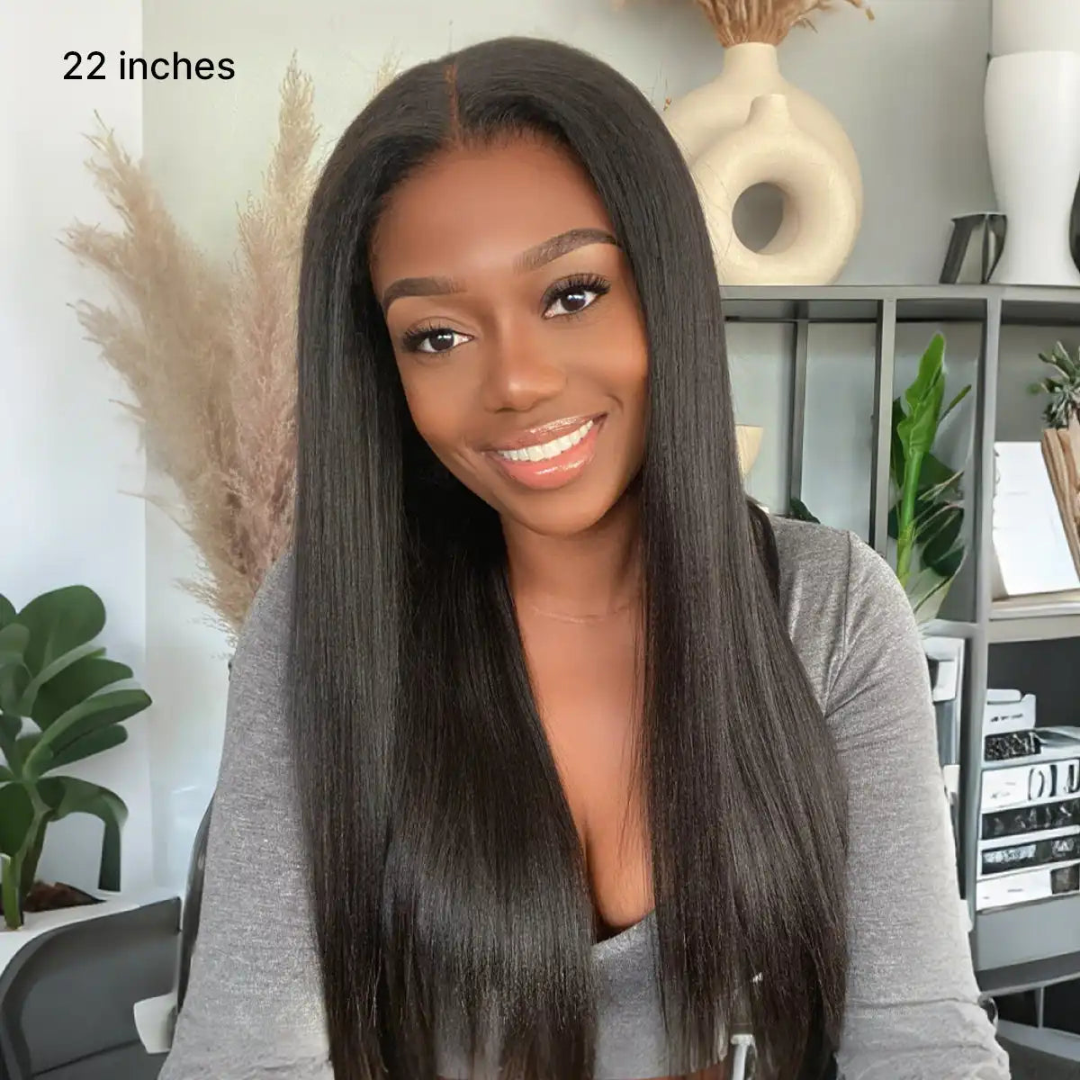 True Scalp Yaki Straight / Kinky Straight V Part Glueless Human Hair Wig Flexi-Fit Drawstring