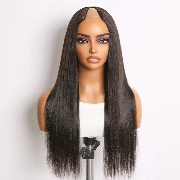 True Scalp Yaki Straight / Kinky Straight V Part Glueless Human Hair Wig Flexi-Fit Drawstring
