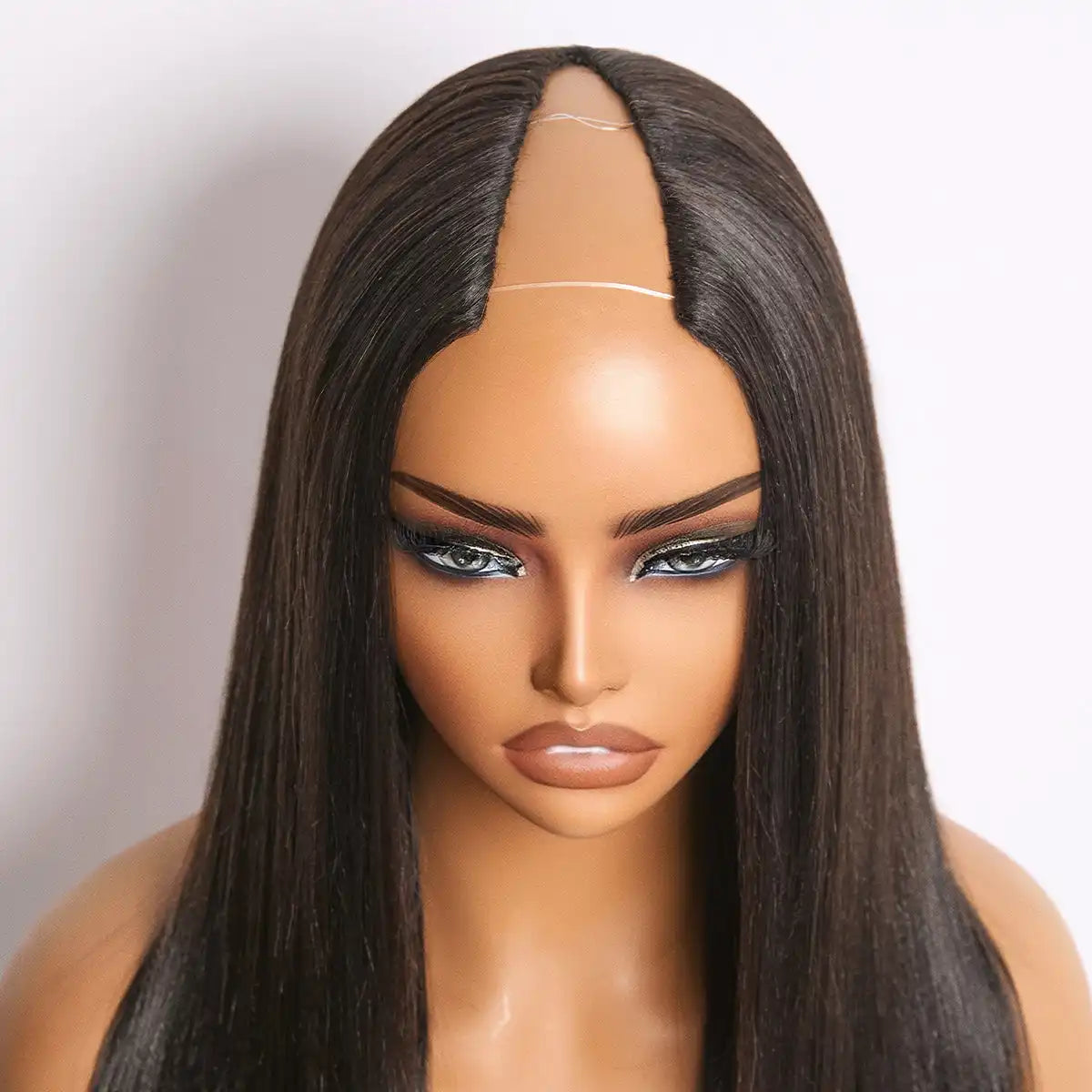 True Scalp Yaki Straight / Kinky Straight V Part Glueless Human Hair Wig Flexi-Fit Drawstring