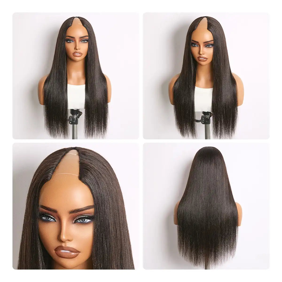 True Scalp Yaki Straight / Kinky Straight V Part Glueless Human Hair Wig Flexi-Fit Drawstring Secondary image
