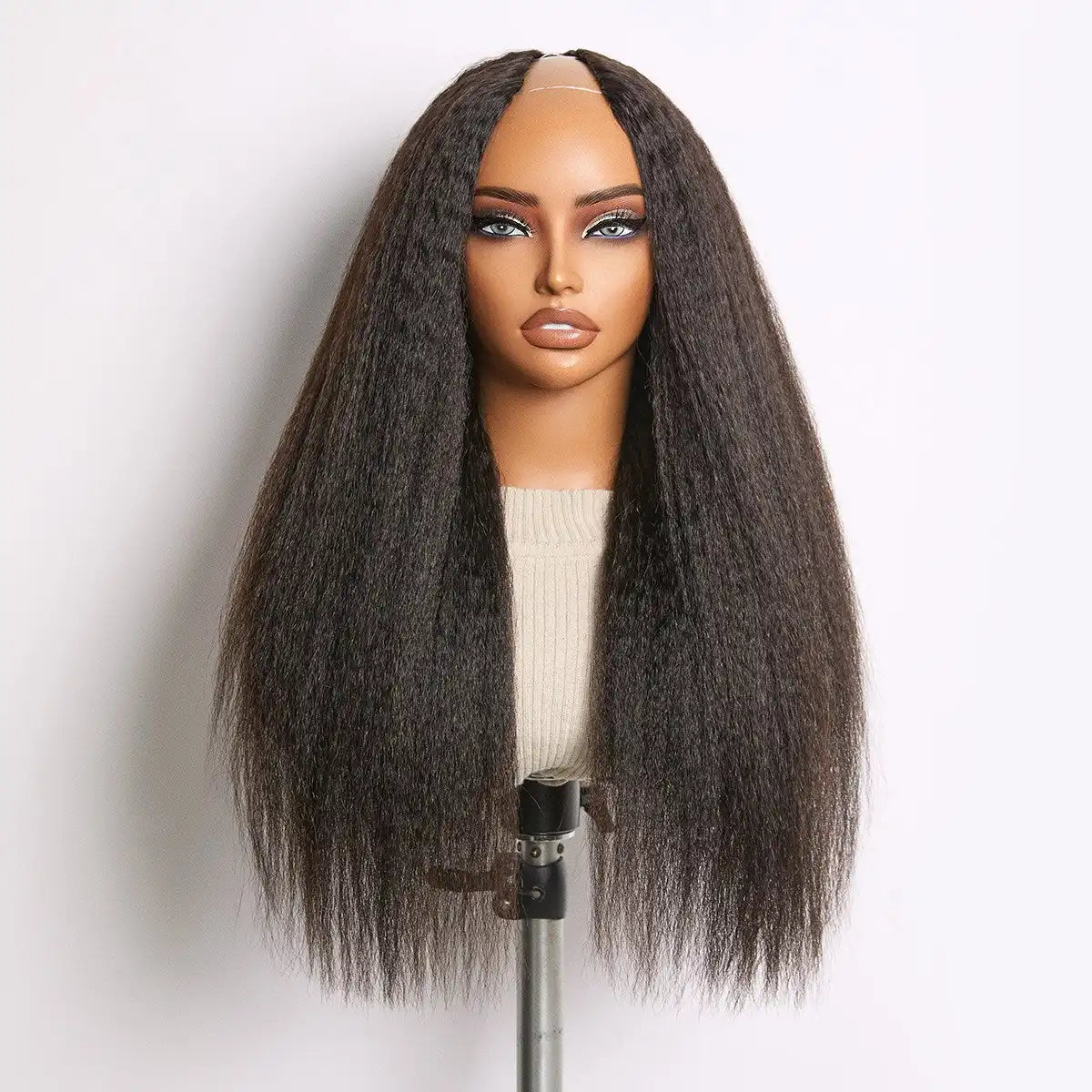 True Scalp Yaki Straight / Kinky Straight V Part Glueless Human Hair Wig Flexi-Fit Drawstring