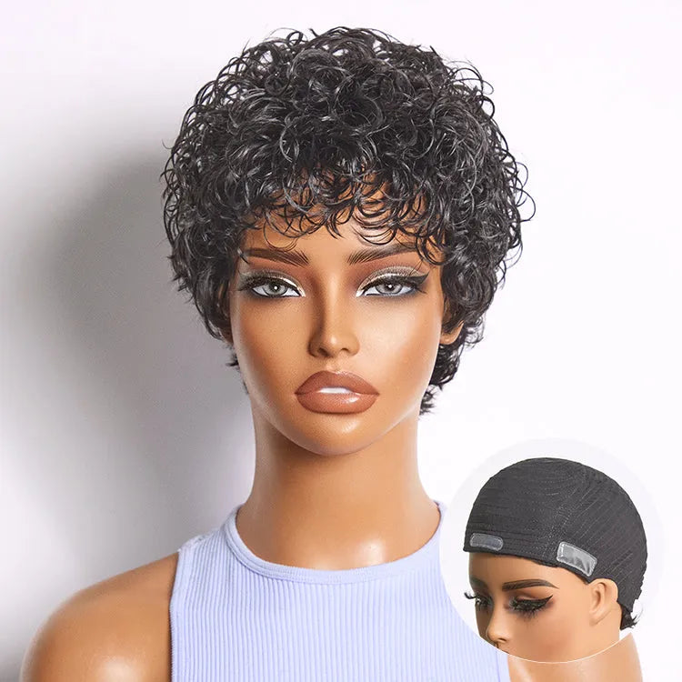 Throw On & Go Natural Black Big Curly Glueless Short Wig Ultra Comfort Cotton Cap Hair Loss Friendly Wig