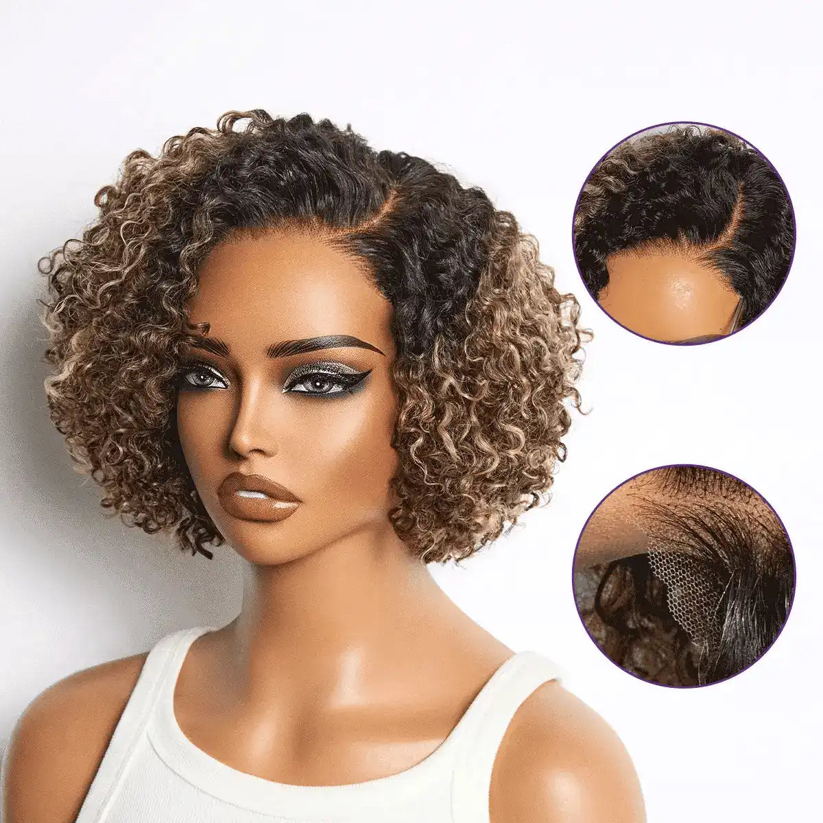 Blonde Highlight Short Cut Kinky Curly Minimalist HD Lace Glueless Wig Pre-Cut Lace Main image
