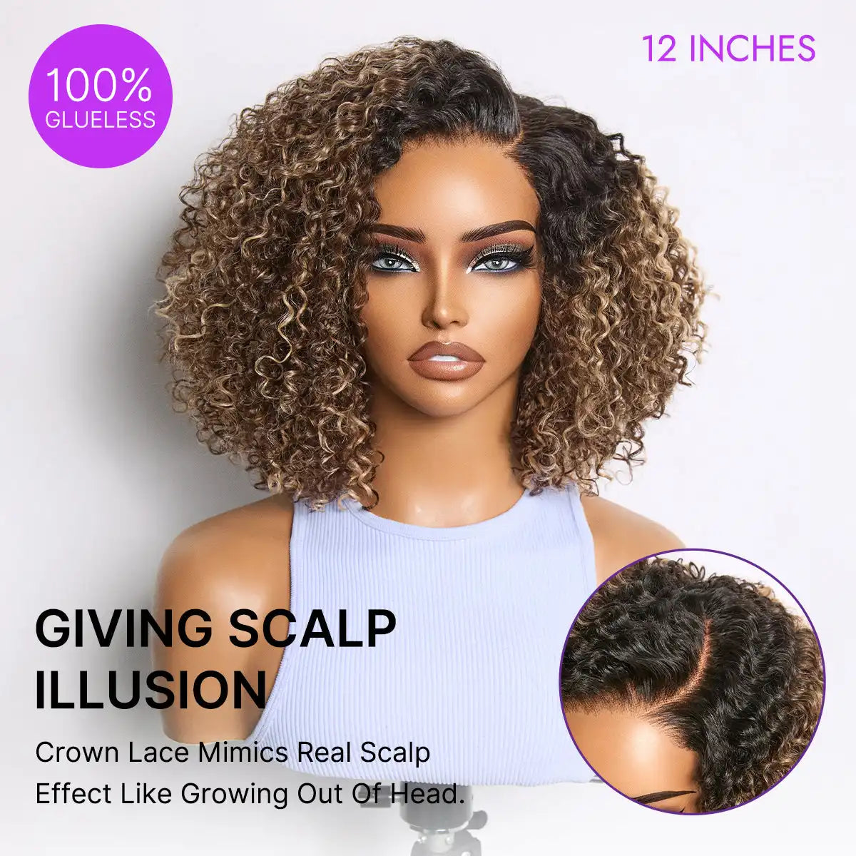 Blonde Highlight Short Cut Kinky Curly Minimalist HD Lace Glueless Wig Pre-Cut Lace Secondary image