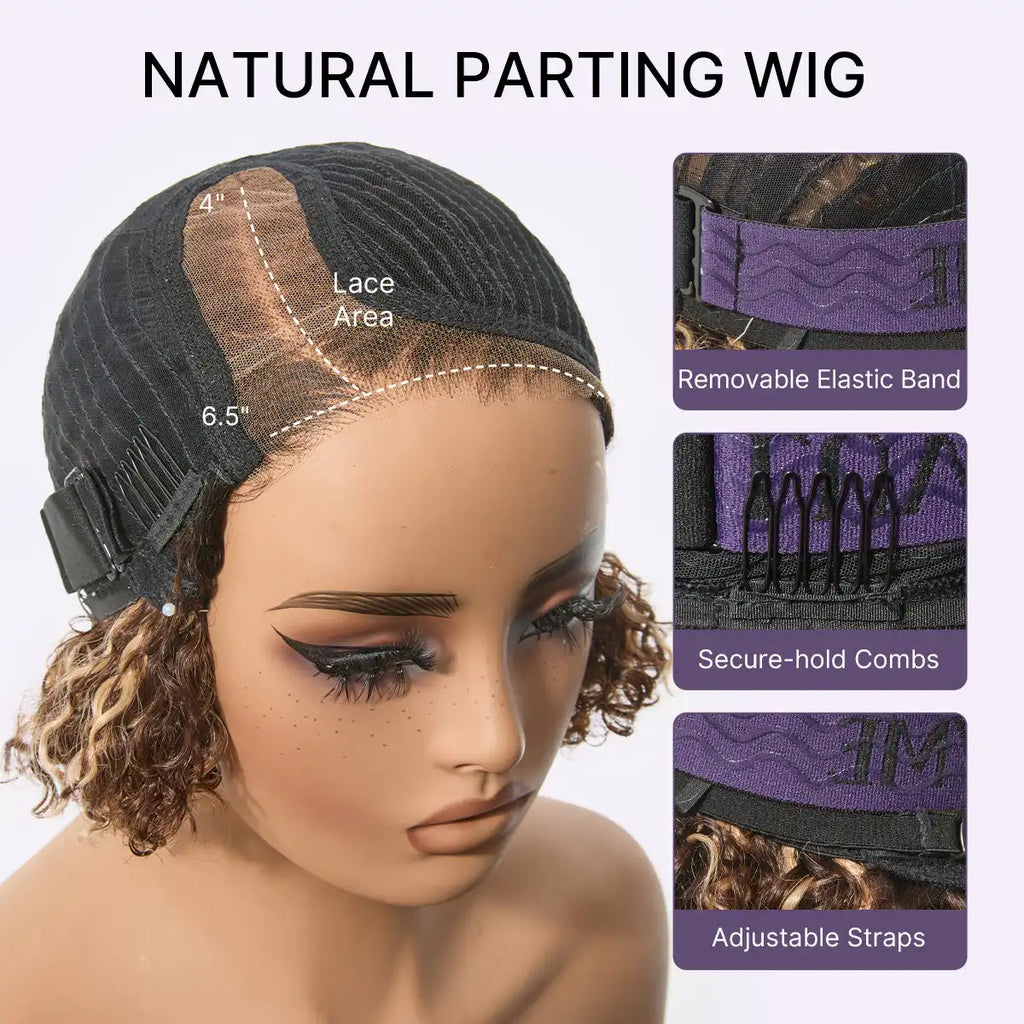 Blonde Highlight Short Cut Kinky Curly Minimalist HD Lace Glueless Wig Pre-Cut Lace