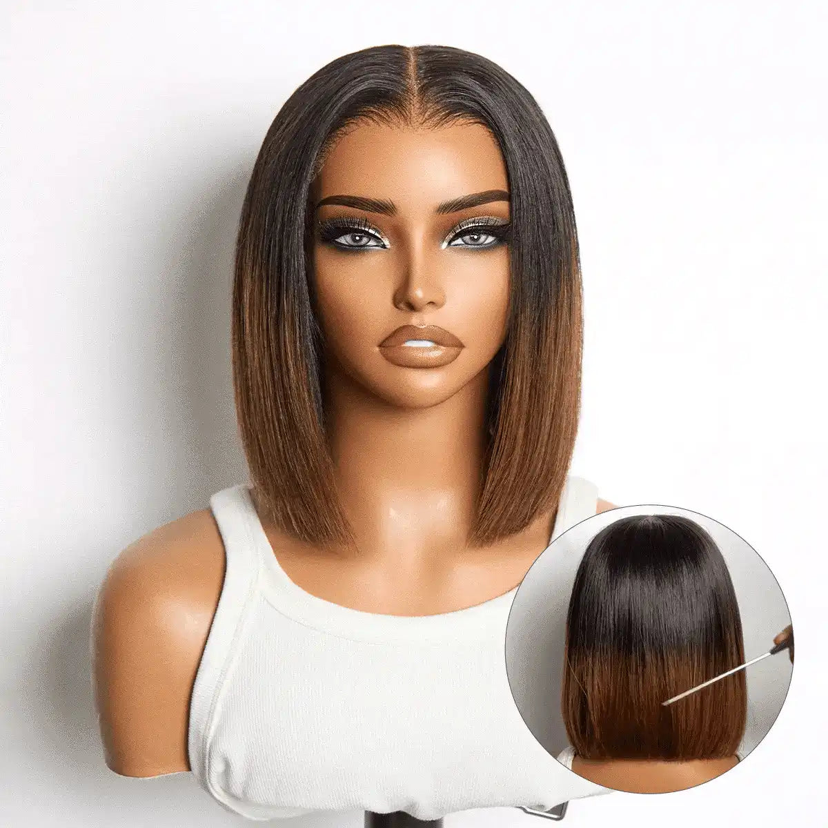 Luvme All-Day Comfort™ Wig Ombre Brown Silky Blunt Cut Bob Glueless 7x6 Closure HD Lace Wig Pre-Cut Lace Main image