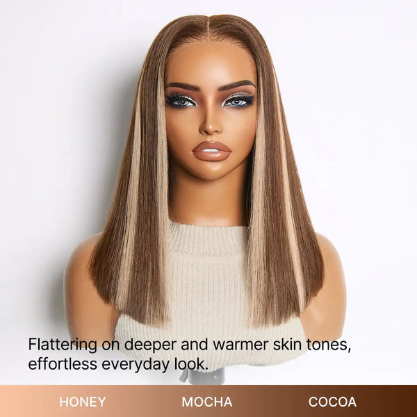 Ash Blonde Highlight Glueless 5x5 HD Closure Lace Bob Wig Pre-Cut Lace Flexi-Fit Drawstring Cap
