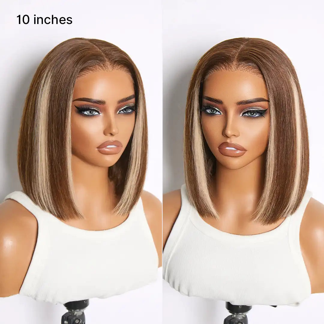 Ash Blonde Highlight Glueless 5x5 HD Closure Lace Bob Wig Pre-Cut Lace Flexi-Fit Drawstring Cap